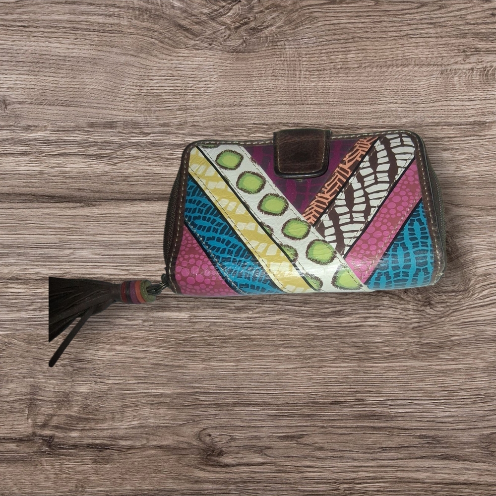 Fossil Blue and Brown Wallet with Quilted Design